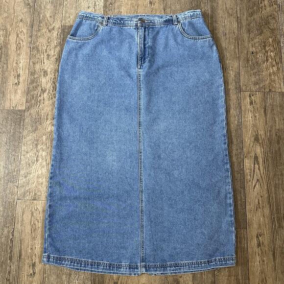 Christopher & Banks Dresses & Skirts - CJ Banks Denim Skirt Size 14 W Blue Jean Long Modest Maxi Back Slit 35x34